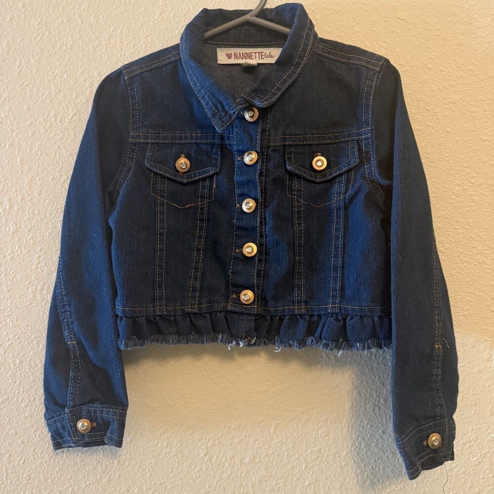 Nannette Kids Girls Blue Denim Cropped Jacket Size 6 Button Front Pockets Solid